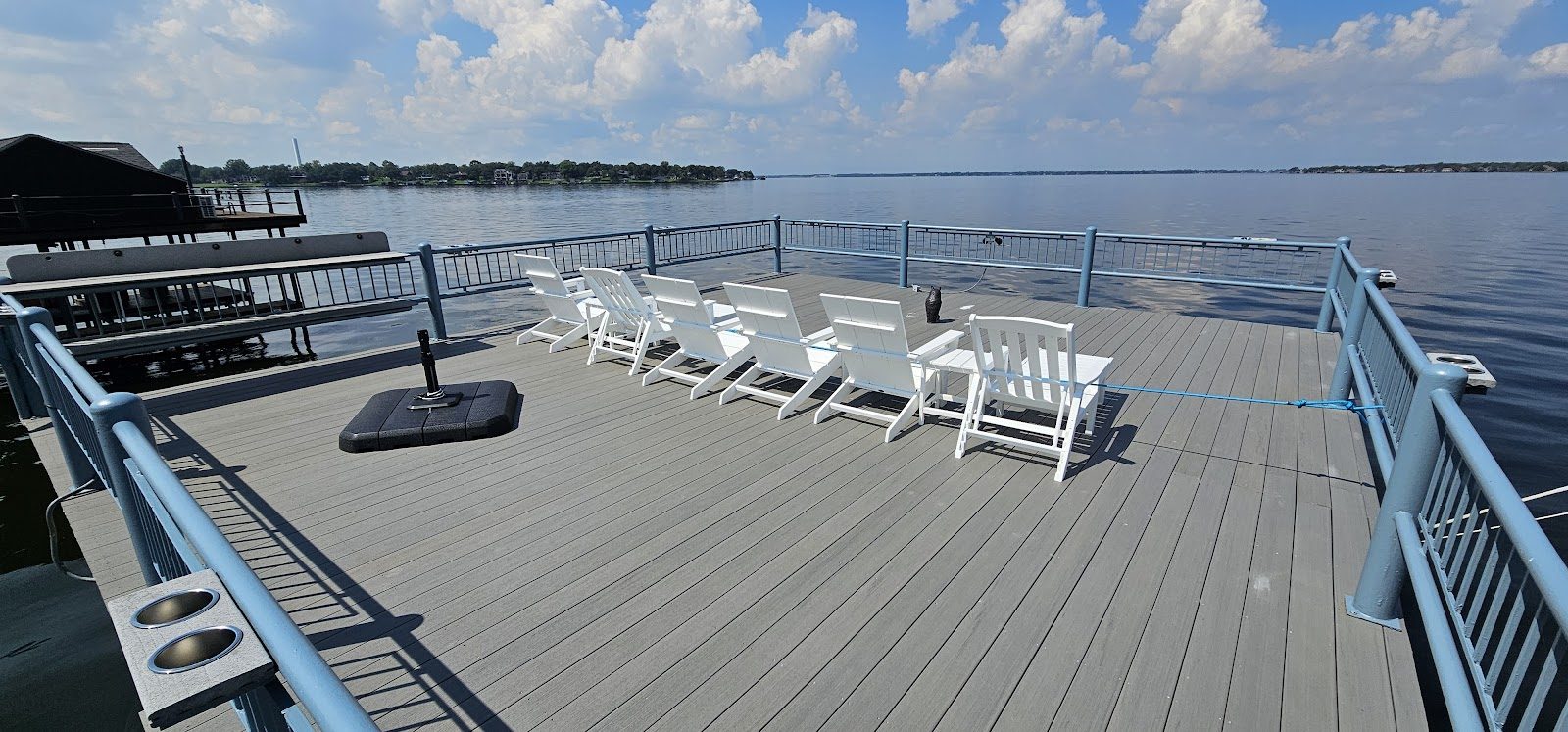 Dock deck with seating in daylight