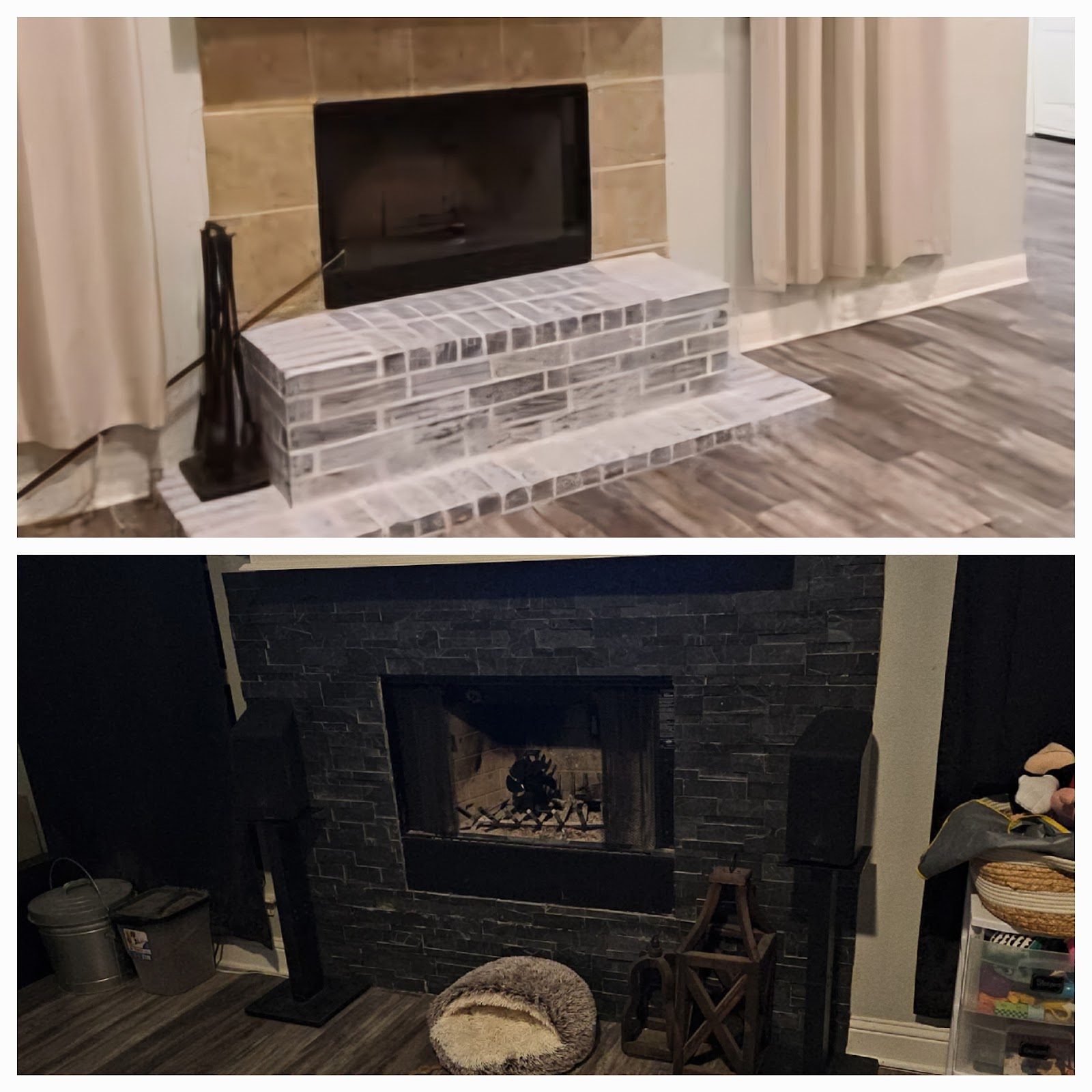 Fireplace before and after refinish