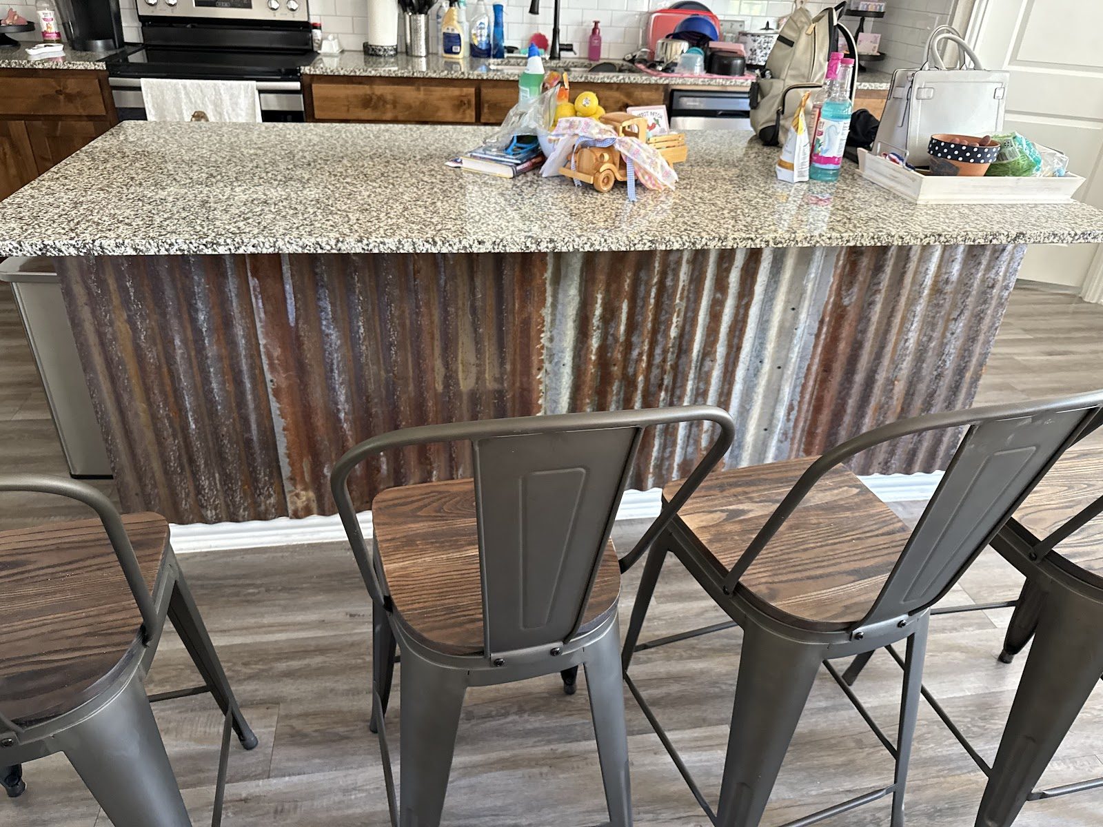 Custom kitchen bar with metal facing