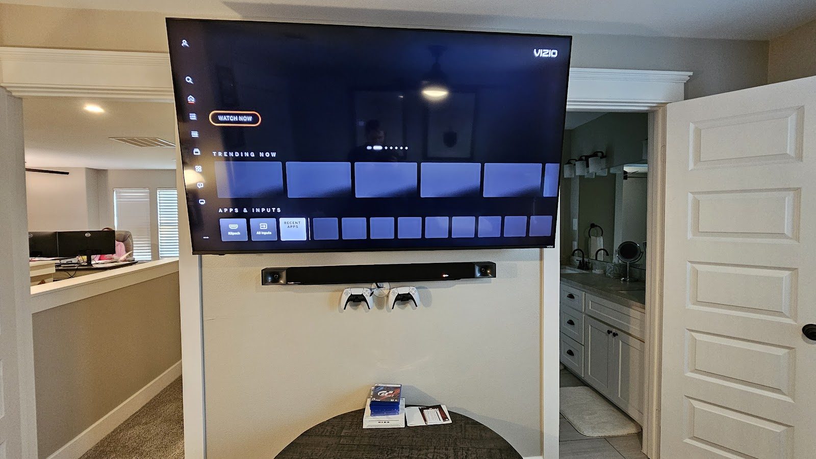 Wall-mounted TV with hidden wiring